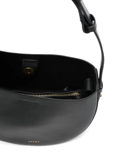 Soeur Contemporary Crescent-shaped Black Leather Shoulder Bag In Black