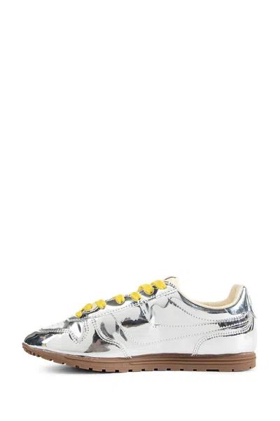 Autry Front Lace Sneakers In Bright Yellow And Shiny Silver In Silver