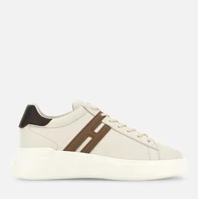 Hogan Leather Sneakers With Round Toe And Rubber Sole In Nude