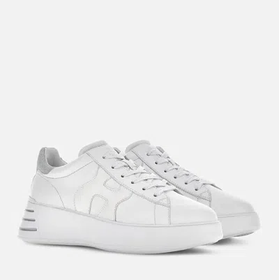 Hogan Rebel Lace-up Sneakers With Shiny Side Detail In White