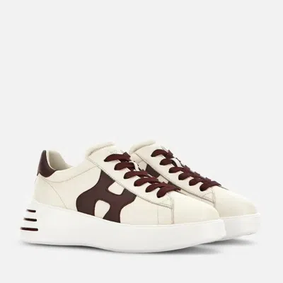 Hogan H564 Ivory Leather Low-top Sneakers In Burgundy