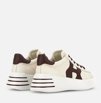 Hogan H564 Ivory Leather Low-top Sneakers In Burgundy