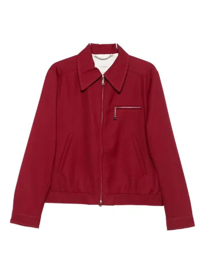 Second / Layer Second Layer Logo Dice Virgin Wool Bomber Jacket In Burgundy