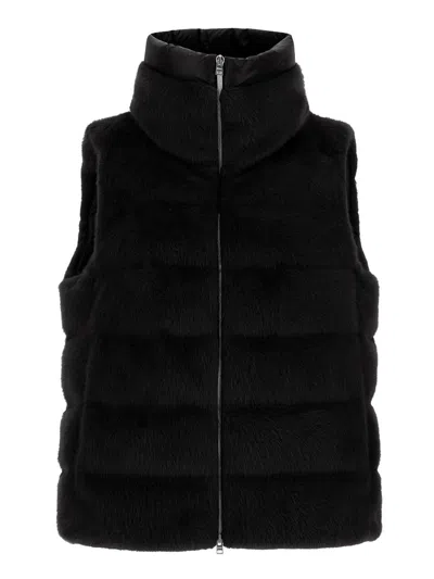 Herno Vest In Lady Alternative Fur And Nylon Ultralight In Black