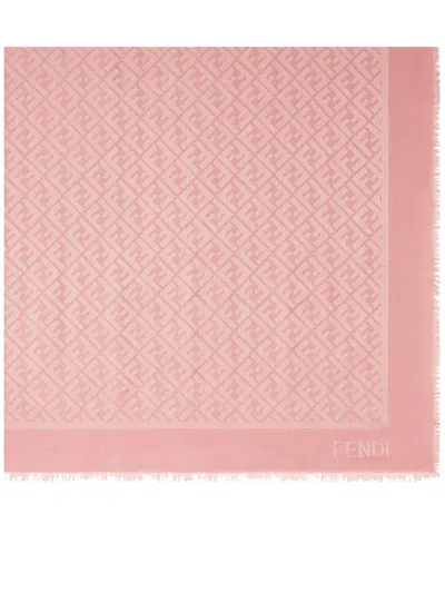 Fendi Logo-pattern Frayed-edge Shawl In Pink