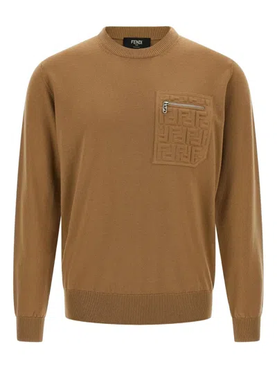 Fendi Ff Pocket Sweater Sweaters And Cardigans Beige In Brown