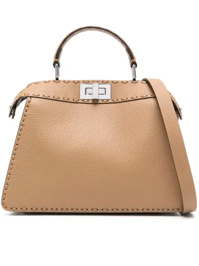 Fendi Peekaboo Iseeu Small Leather Handbag In Brown
