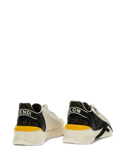 Fendi Men Multicolor Leather And Fabric Flow Sneakers In White
