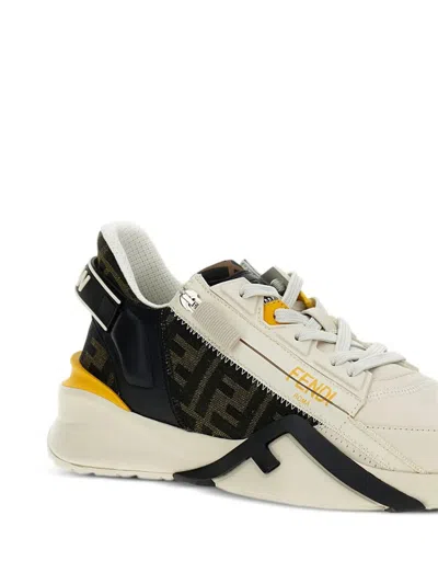 Fendi Men Multicolor Leather And Fabric Flow Sneakers In White