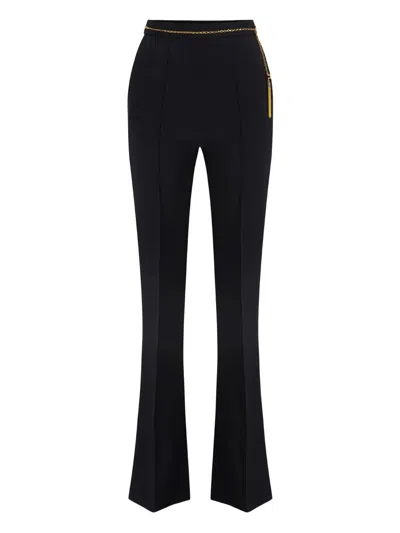 Elisabetta Franchi Lightweight Crepe Trousers With Jewel Chain In Black