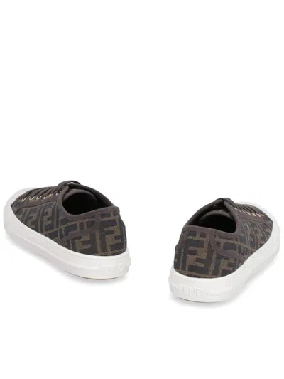 Fendi Low-top Sneakers With Monogram Pattern And Gold-tone Accents In Brown