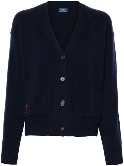 Polo Ralph Lauren Wool Cardigan With Dropped Shoulder Clothing In Blue