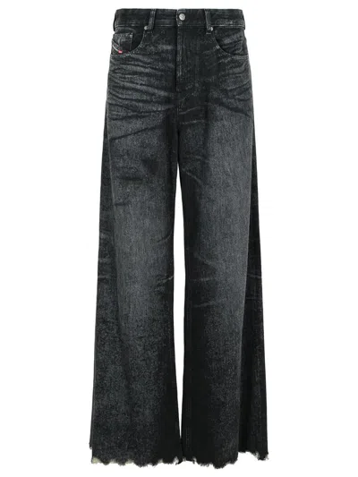 Diesel Jeans Wide Leg Effetto Consumanto In Black