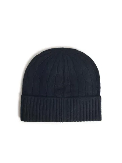 Polo Ralph Lauren Black Wool Blend Beanie In Blue