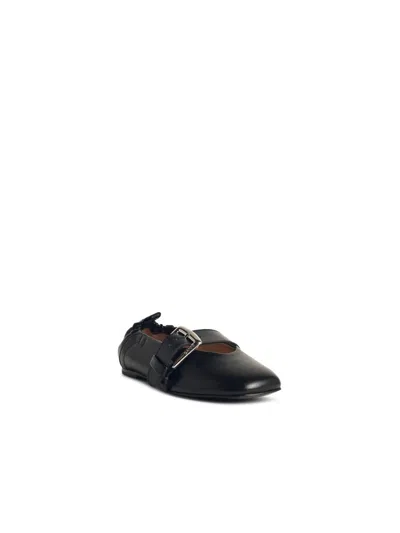 Ganni Ballet Flats With Strap And Buckle In Black 'oleatex' In Black