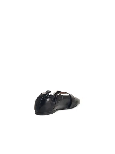 Ganni Ballet Flats With Strap And Buckle In Black 'oleatex' In Black