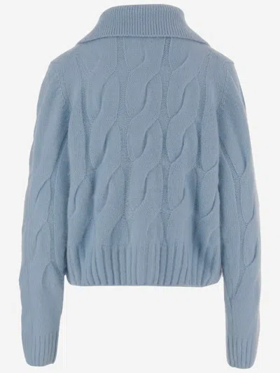 Allude Cashmere And Silk Cardigan With Braided Pattern In Blue