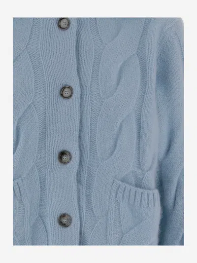 Allude Cashmere And Silk Cardigan With Braided Pattern In Blue