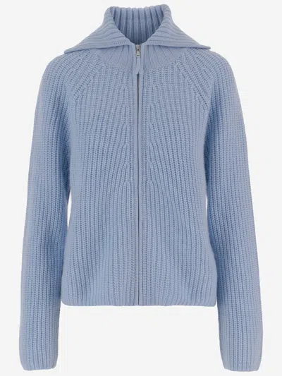 Allude Wool And Cashmere Zip-up Sweater In Blue