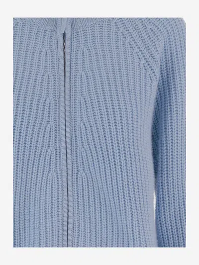 Allude Wool And Cashmere Zip-up Sweater In Blue