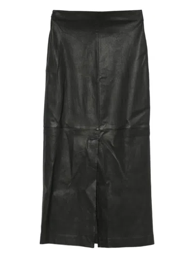 Alysi Leather Midi Skirt In Black