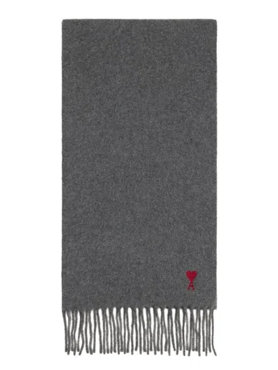 Ami Alexandre Mattiussi Ami Paris Men Ami De Coeur Wool Scarf In Gray