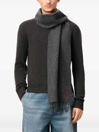 Ami Alexandre Mattiussi Ami Paris Men Ami De Coeur Wool Scarf In Gray