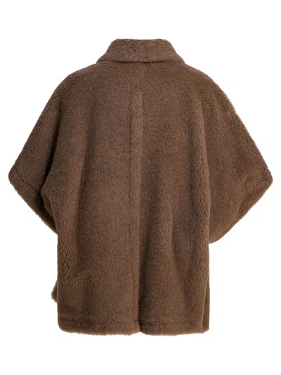 Max Mara Collared Cape With Front Pockets And Short Sleeves In Brown
