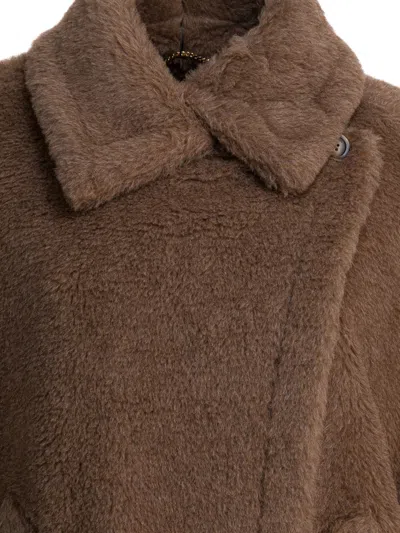 Max Mara Collared Cape With Front Pockets And Short Sleeves In Brown