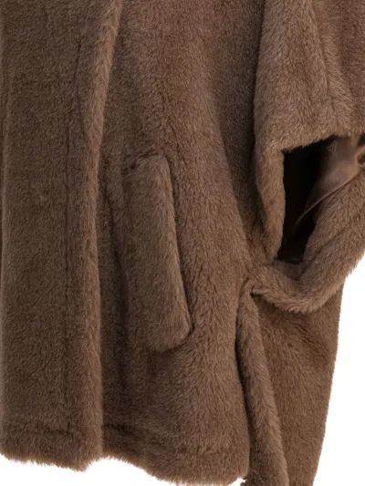 Max Mara Collared Cape With Front Pockets And Short Sleeves In Brown