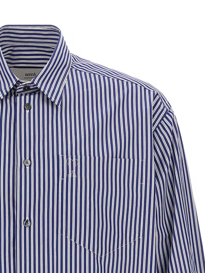 Ami Alexandre Mattiussi Striped Long Sleeve Shirt Chest Pocket In Blue