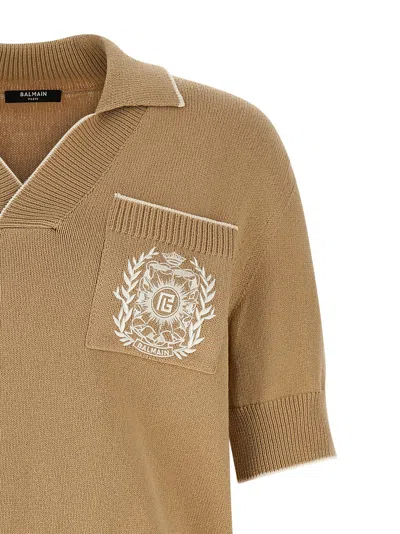 Balmain Stemma Embroidery Polo Shirt In Nude