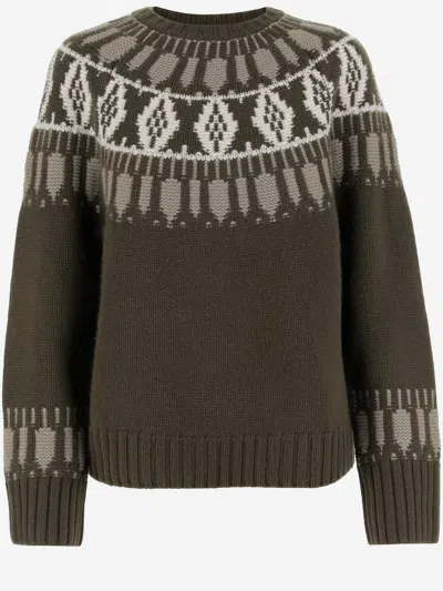 Arch4 Cashmere Sweater With Geometric Pattern In Green