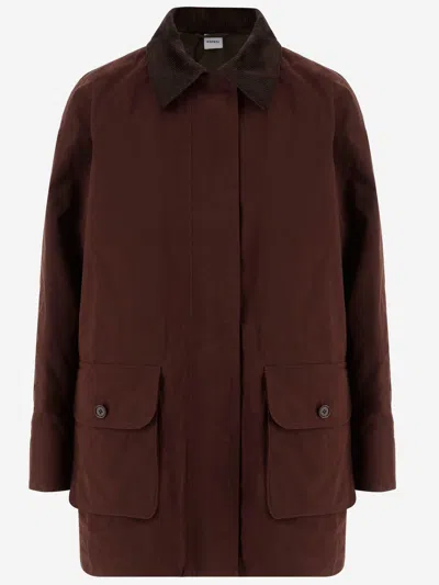Aspesi Corduroy Collar Long Sleeve Coat In Brown