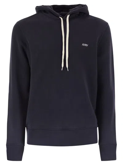Autry Navy Cotton Hoodie With Drawstring Hood And Contrast Logo In Blue