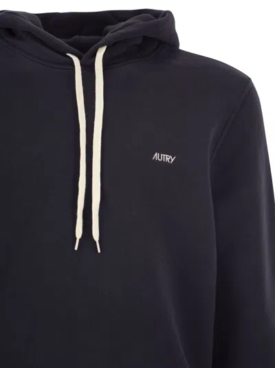 Autry Navy Cotton Hoodie With Drawstring Hood And Contrast Logo In Blue