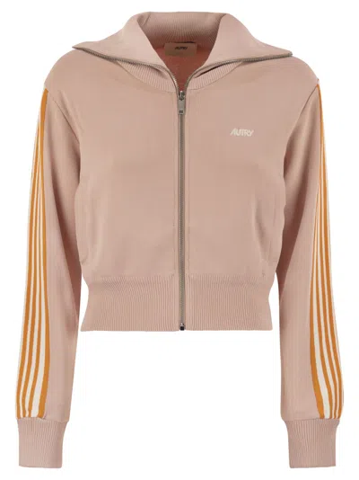 Autry Knitted Tennis Style Zip Sweatshirt In Pink