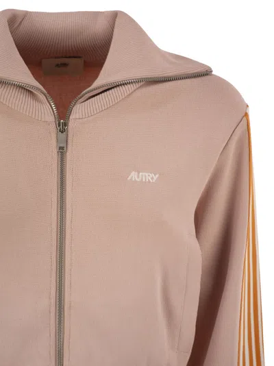 Autry Knitted Tennis Style Zip Sweatshirt In Pink