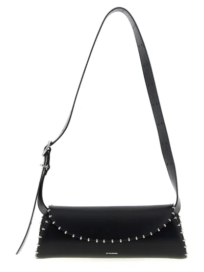 Jil Sander Cannolo Small Embellished Leather Shoulder Bag In Black