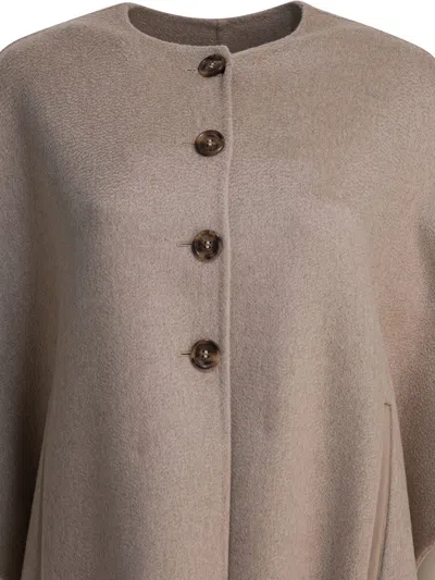 Max Mara Cashmere Midi Length Cape Featuring Pockets In Brown