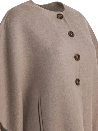 Max Mara Cashmere Midi Length Cape Featuring Pockets In Brown