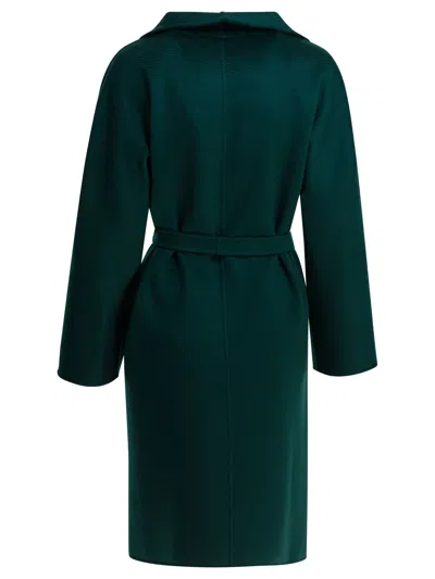Max Mara Midi Coat With Belted Waist And Pockets In Green