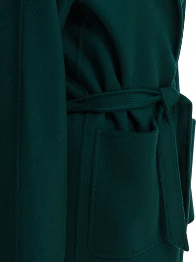 Max Mara Midi Coat With Belted Waist And Pockets In Green