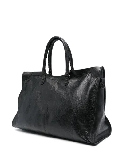 Balenciaga Men City Travel Leather Tote Bag In Black