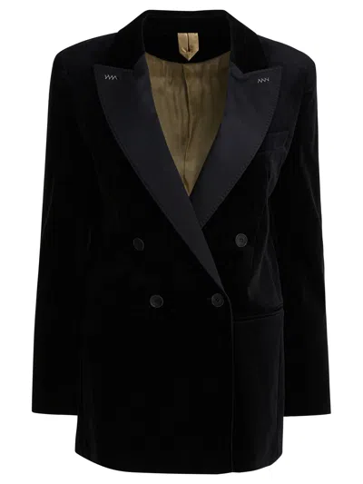 Max Mara Velvet Blazer With Satin Lapels And Buttons In Black