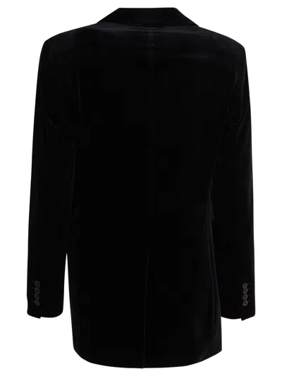Max Mara Velvet Blazer With Satin Lapels And Buttons In Black