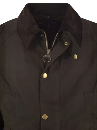 Barbour Ashby Corduroy Collar Water Resistant Waxed Cotton Jacket In Brown