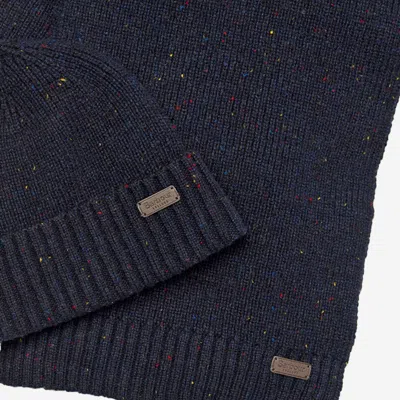 Barbour Mens Navy Carlton Fleck Wool-blend Beanie And Scarf Gift Set In Blue