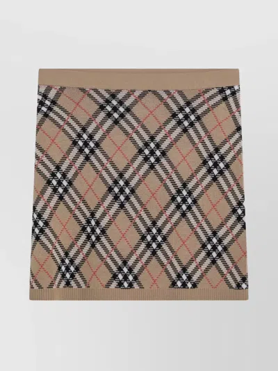 Burberry Check Mini Skirt With Wool And Mohair Blend In Brown