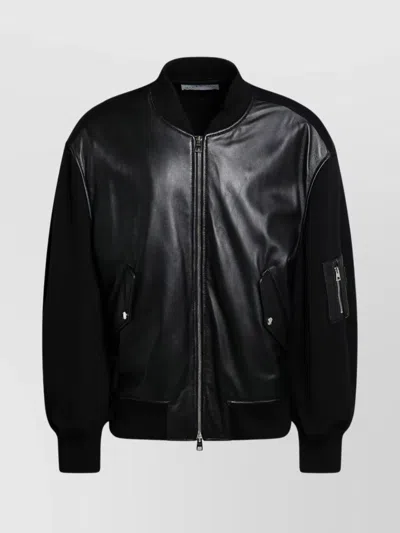 Givenchy Bomber Jacket With Leather Panels And Wool Sleeves In Black